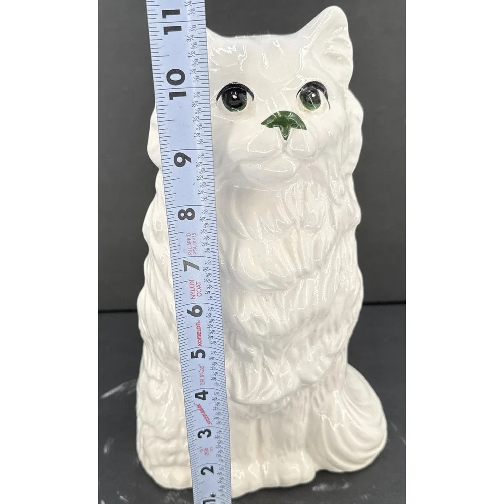 Vintage Ceramic Cat Toilet Brush Holder Organizer White Kitty 11